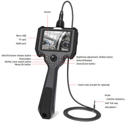 Draagbare industriële optische endoscoop IP54 360° volrichting articulatie
